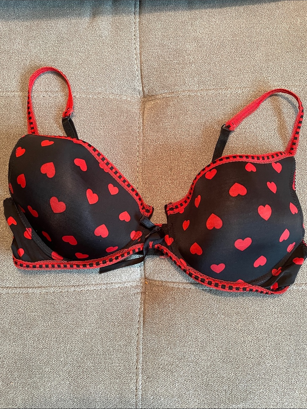 Black & Red Heart Print Demi Bra - Women Intimates
